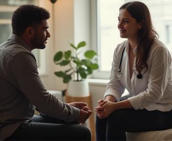 Chiropractor consulting patient about pain relief